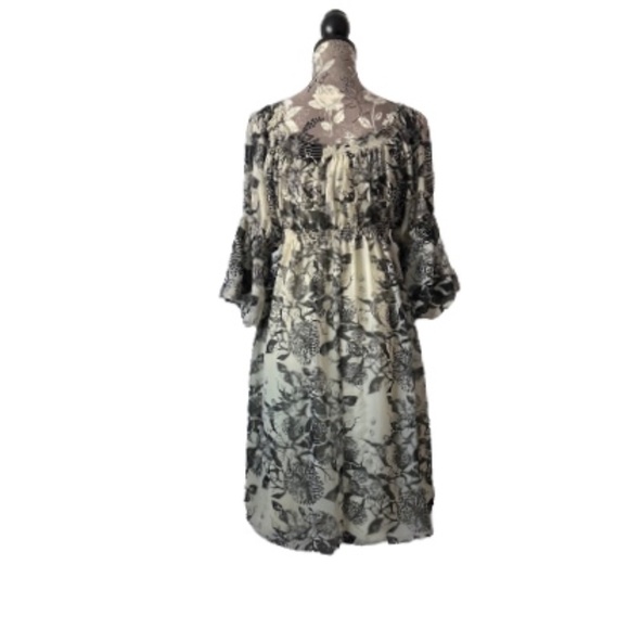 Max Studio Small Women's Black and Tan Midi Dress 3/4 Bell Sleeves Boho Relaxed - Picture 3 of 15